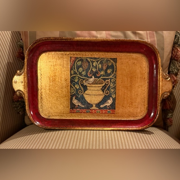 Vietri Other - Vintage Tray Vietri Venetian Florentine Gilt with Red Gold Accents Made in Italy